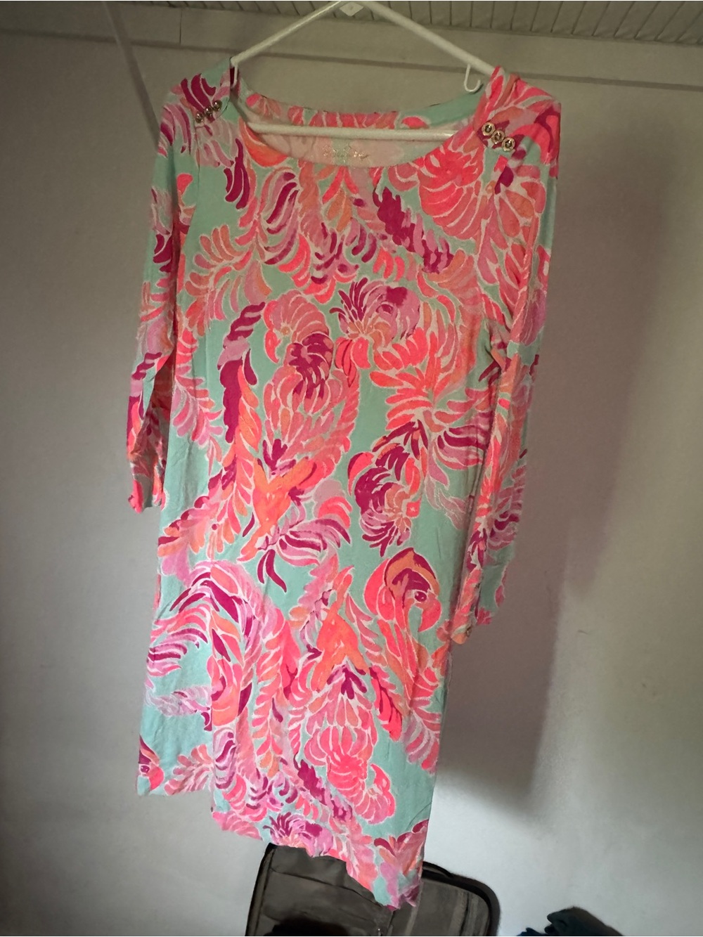 Lilly Pulitzer Mint Floral-Print Long Sleeve Shift Dress